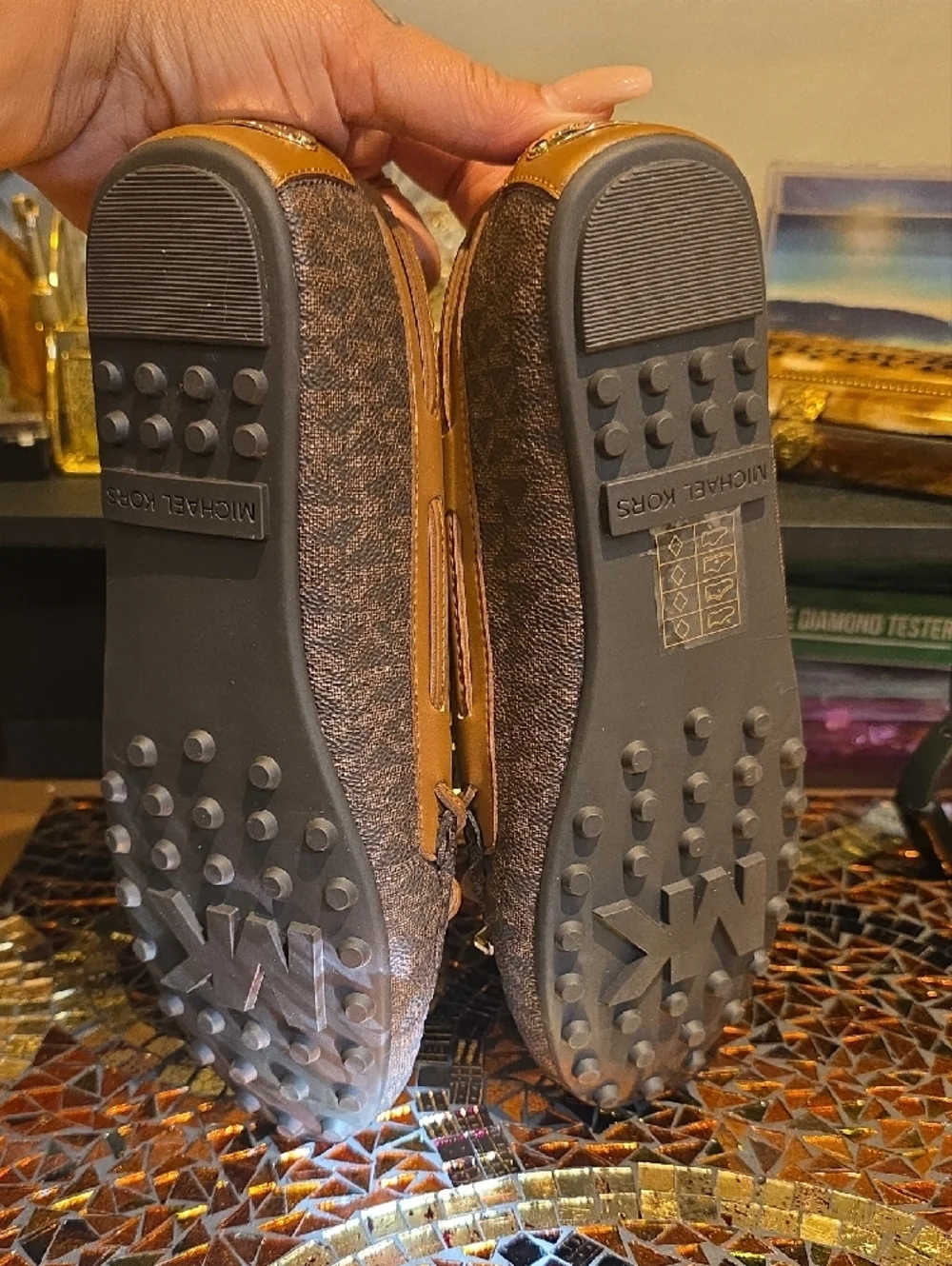 Michael Kors Brown Logo Pattern Moccasin Loafers - Picture 3 of 7
